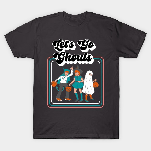 Let's Go Ghouls, Cute Retro Trick or Treaters T-Shirt by AddiBettDesigns